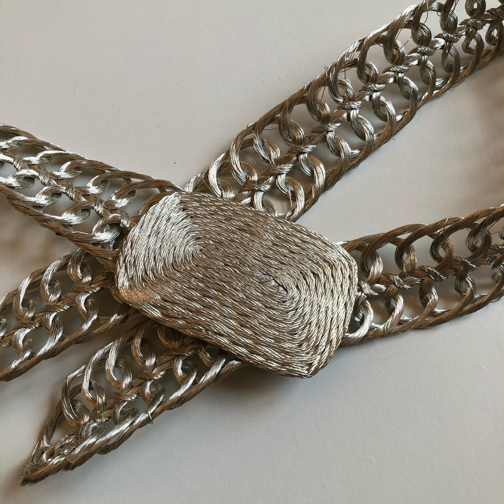 Stelios Macrame Woven Copper Wire Mesh Silver Pewter Avant-garde Concho Belt
